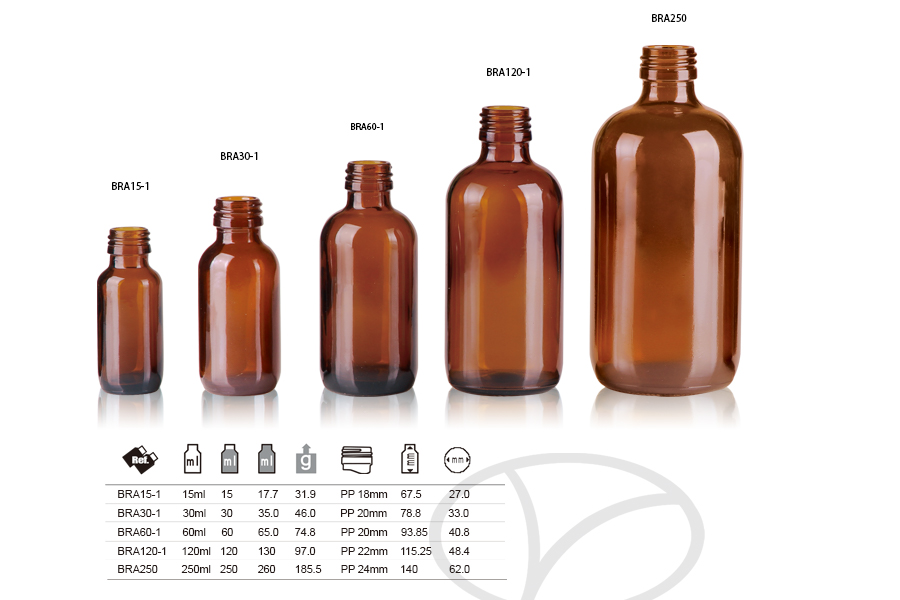 Amber Boston Round Glass Bottle Wholesale-1 